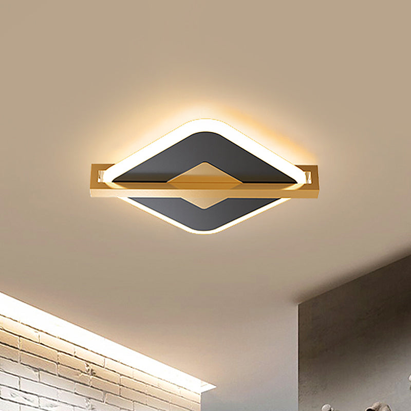Vintage Acrylic LED Ceiling Mount Light - Black/White-Gold Rhombus Design with Frame Guard
