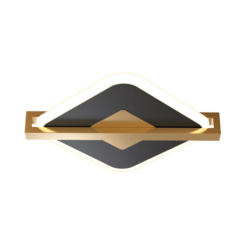 Vintage Acrylic LED Ceiling Mount Light - Black/White-Gold Rhombus Design with Frame Guard