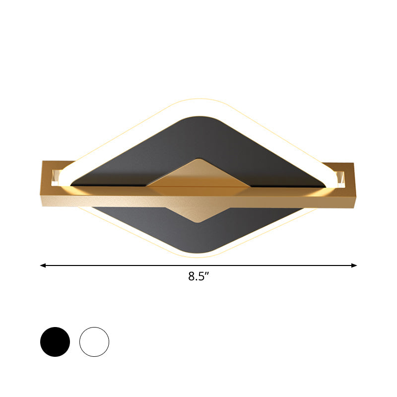 Vintage Acrylic LED Ceiling Mount Light - Black/White-Gold Rhombus Design with Frame Guard