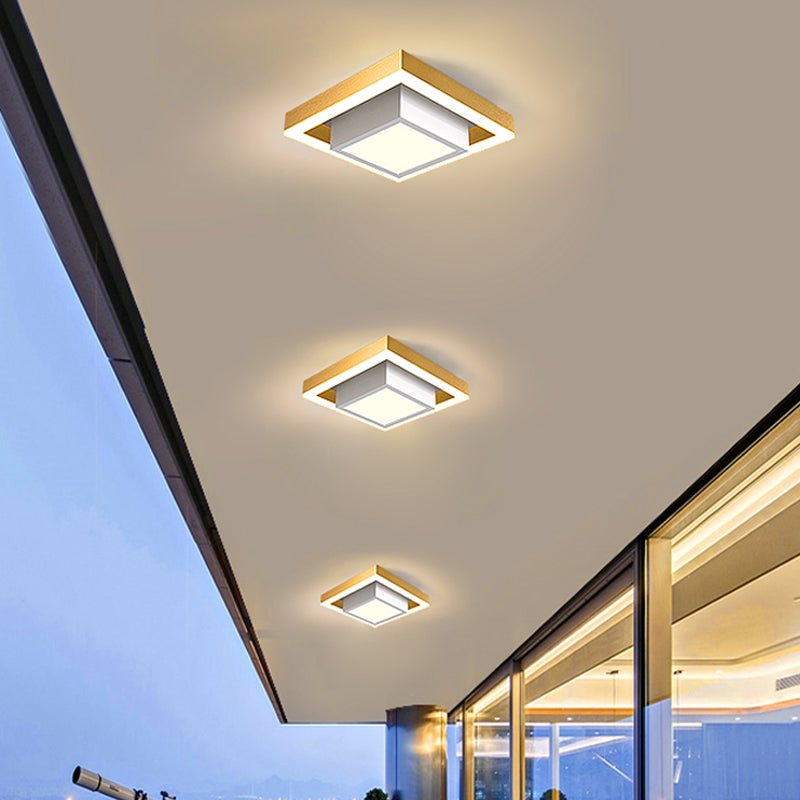 Modern LED Flush Mount for Hall with Dual Square Design, Acrylic Shade, and Black/Gold/Coffee Finish.