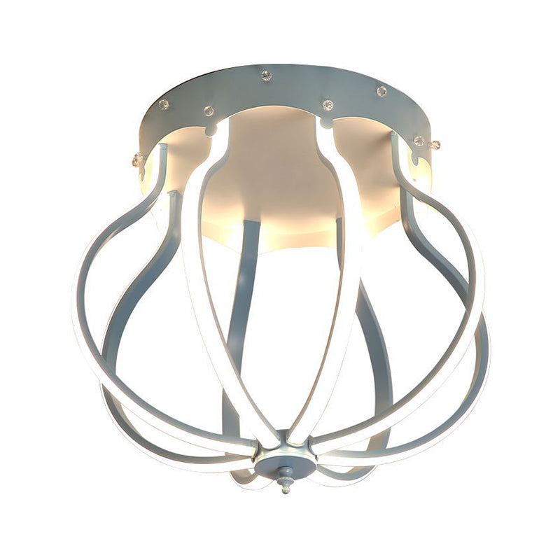 Macaron Style Aluminum LED Ceiling Light - Yellow/Blue Pear Cage Semi Flush Mount for Bedroom (Warm/White Light)