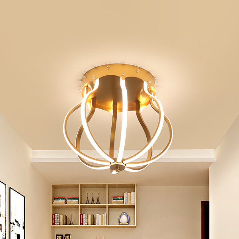 Macaron Style Aluminum LED Ceiling Light - Yellow/Blue Pear Cage Semi Flush Mount for Bedroom (Warm/White Light)
