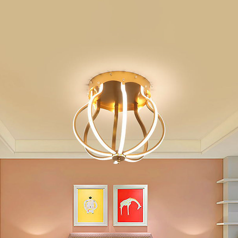 Macaron Style Aluminum LED Ceiling Light - Yellow/Blue Pear Cage Semi Flush Mount for Bedroom (Warm/White Light)
