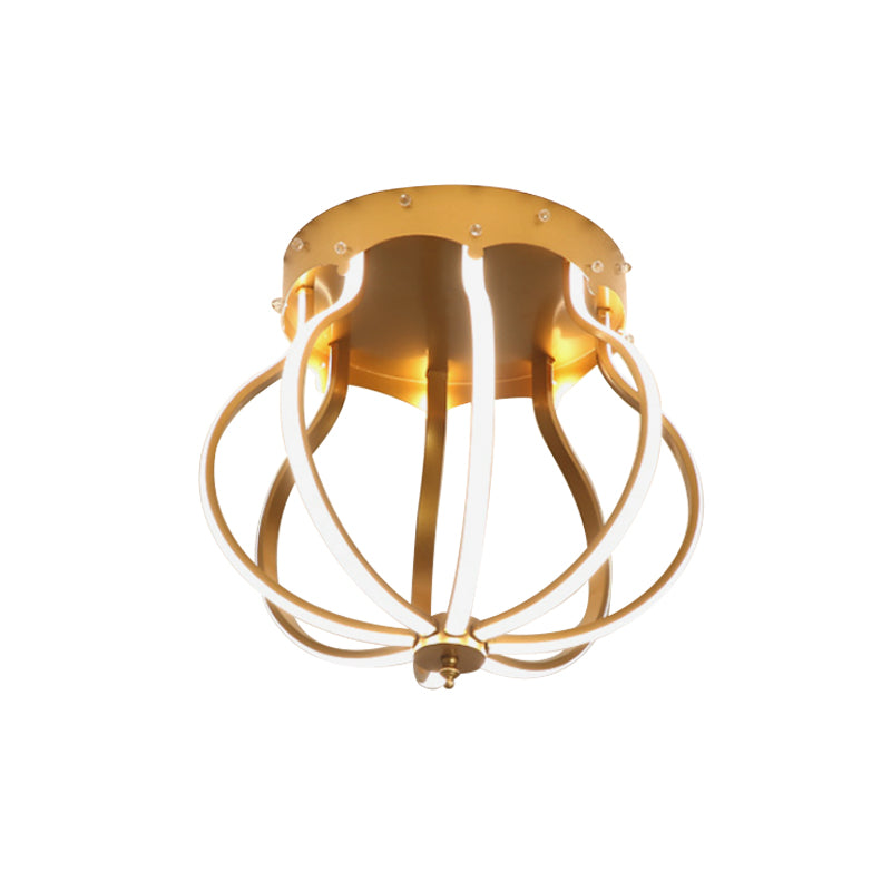 Macaron Style Aluminum LED Ceiling Light - Yellow/Blue Pear Cage Semi Flush Mount for Bedroom (Warm/White Light)