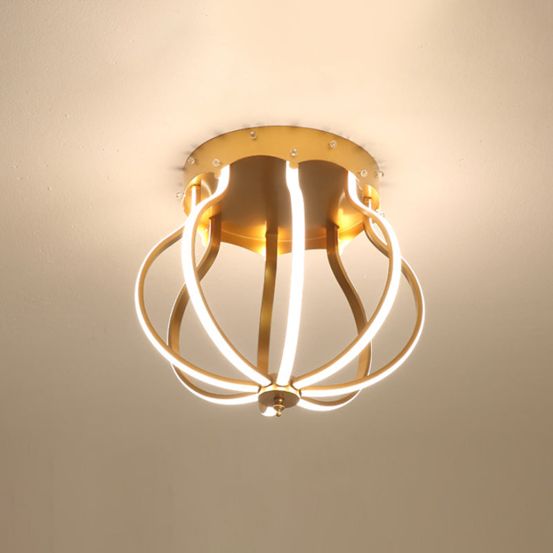 Macaron Style Aluminum LED Ceiling Light - Yellow/Blue Pear Cage Semi Flush Mount for Bedroom (Warm/White Light)