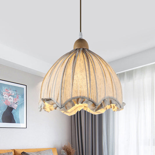 Gray Scalloped Fabric Ceiling Pendant Light Traditional Style 1 Bulb 14/16 Wide - Ideal For