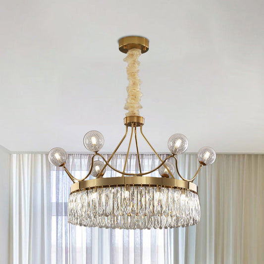 Contemporary Gold Crystal Crown Chandelier - 13-Bulb Suspension Pendant Light
