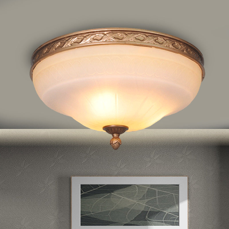 Vintage Amber Glass Ivory Ceiling Lamp - Curved Dome - 14.5"/16.5"/20" Wide - LED Flush Mount Fixture