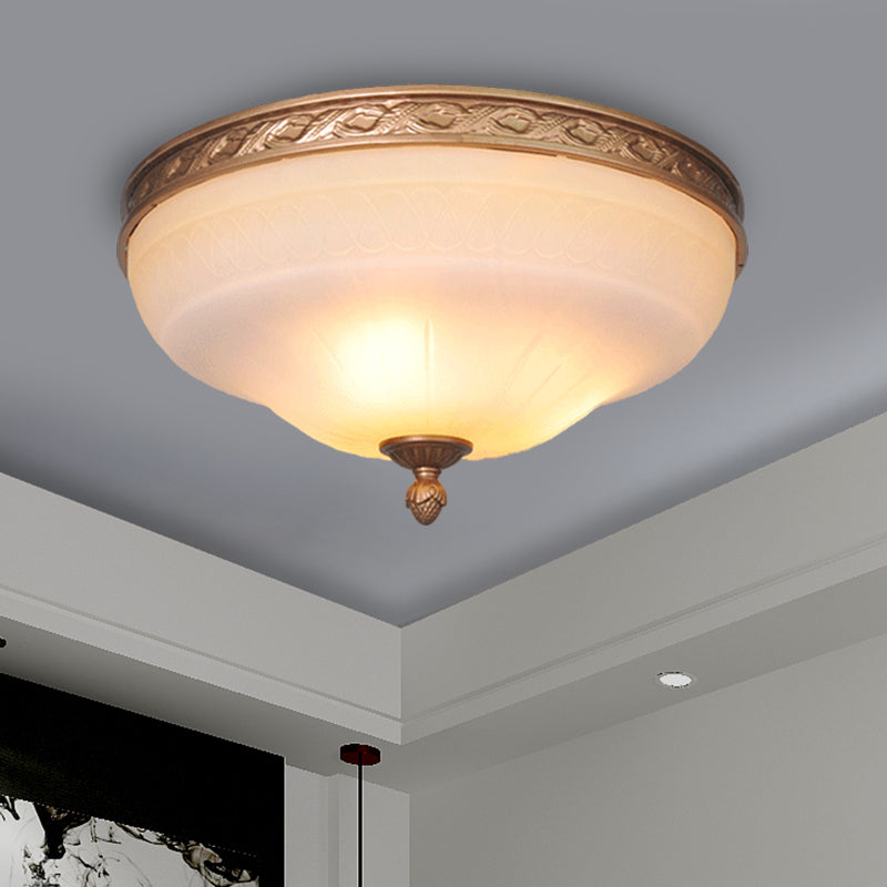 Vintage Amber Glass Ivory Ceiling Lamp - Curved Dome - 14.5"/16.5"/20" Wide - LED Flush Mount Fixture