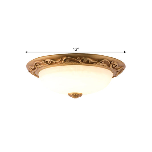 Milky Glass Led Dome Ceiling Light In Retro Style For Drawing Room - 12/16/19.5 W