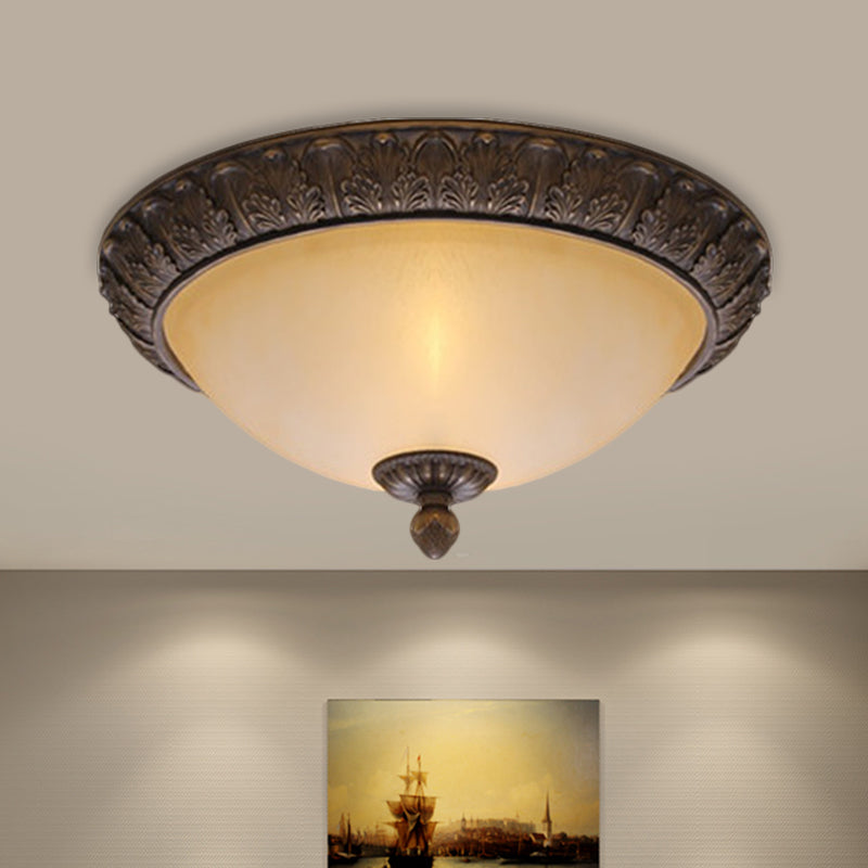 Vintage Brass LED Flush Lamp with Amber Glass for Balcony - 12.5"/15" Wide