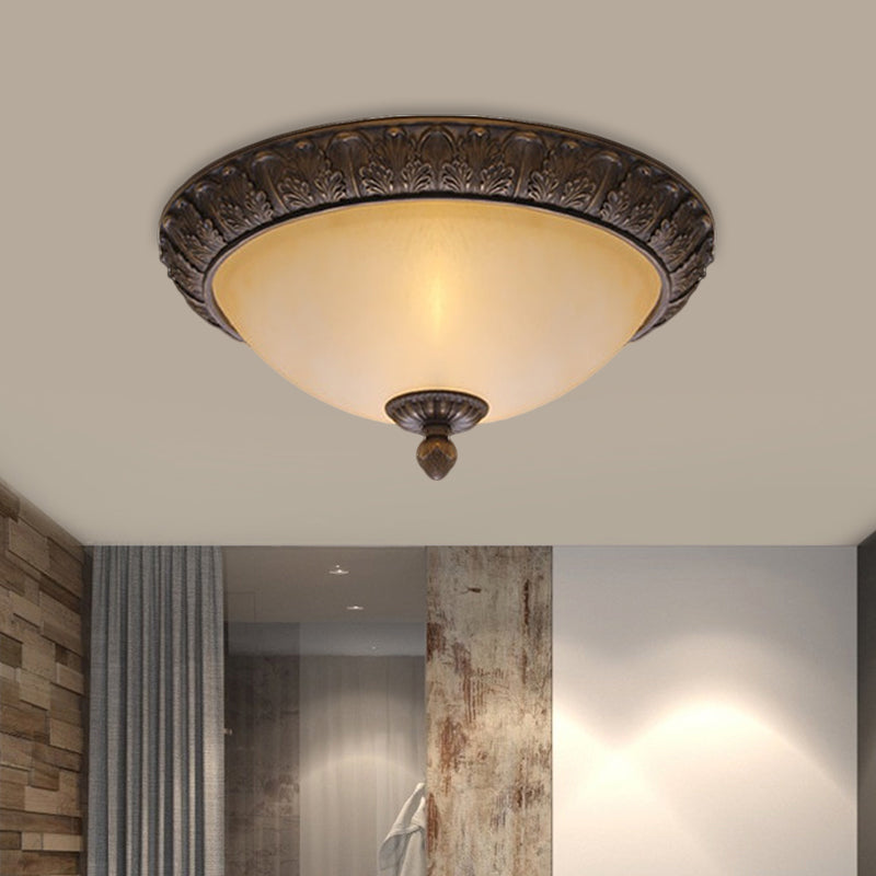 Vintage Brass LED Flush Lamp with Amber Glass for Balcony - 12.5"/15" Wide