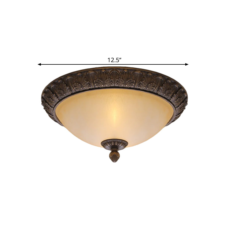 Vintage Brass LED Flush Lamp with Amber Glass for Balcony - 12.5"/15" Wide