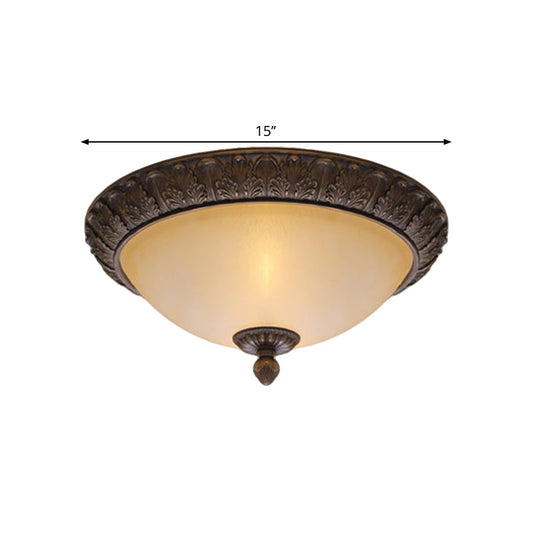 Vintage Brass Led Flush Lamp With Amber Glass For Balcony - 12.5/15 Wide