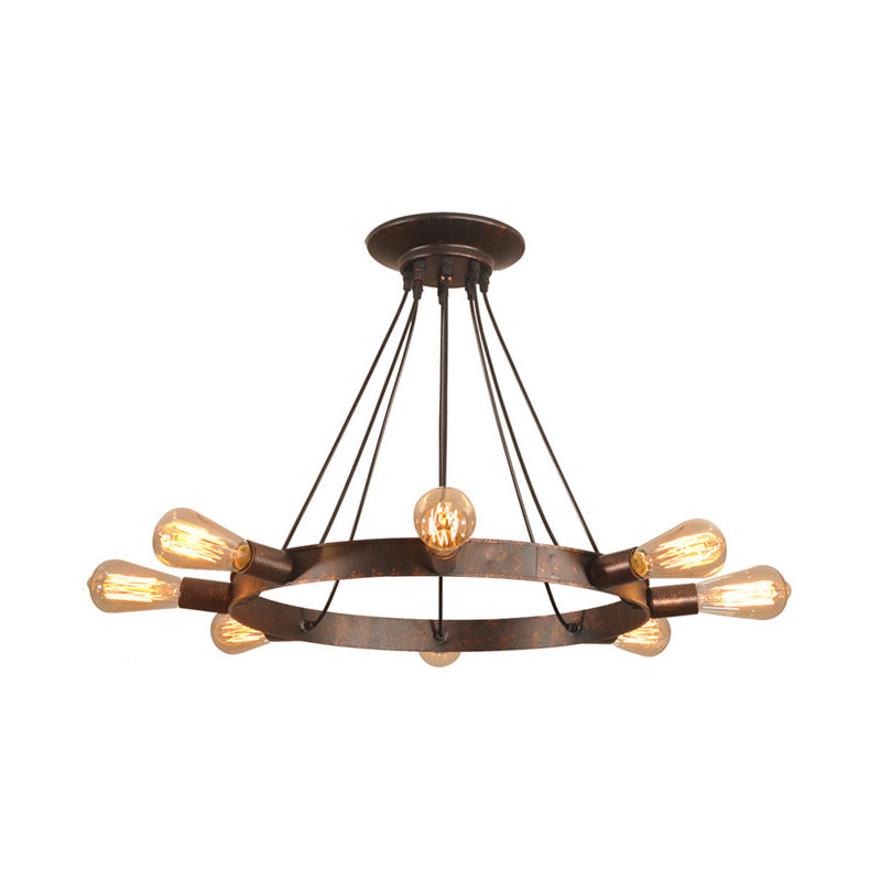 Lustre suspendu à 8 ampoules de style industriel en métal avec ampoules apparentes, marron