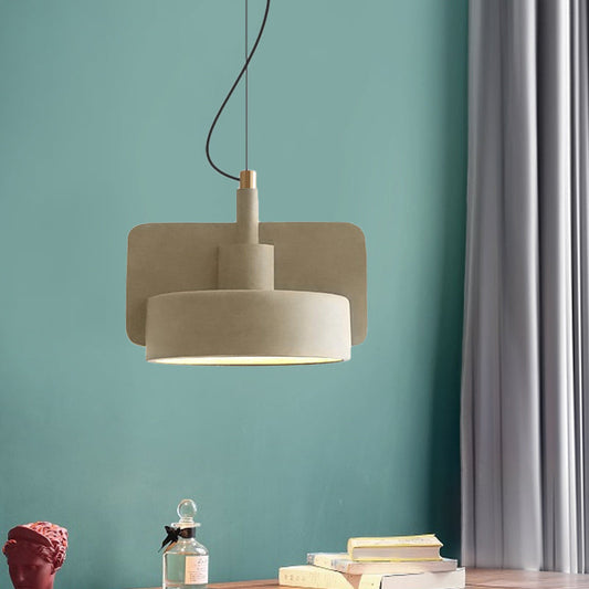 Minimalist Hanging Light: Cement Shallow Bowl Fixture for 1 Bulb, Perfect for Dining Table in Red/Grey/Yellow