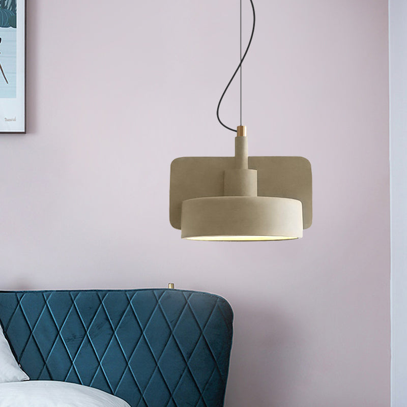Suspension minimaliste : luminaire à bol peu profond en ciment pour 1 ampoule, parfait pour la table à manger en rouge/gris/jaune