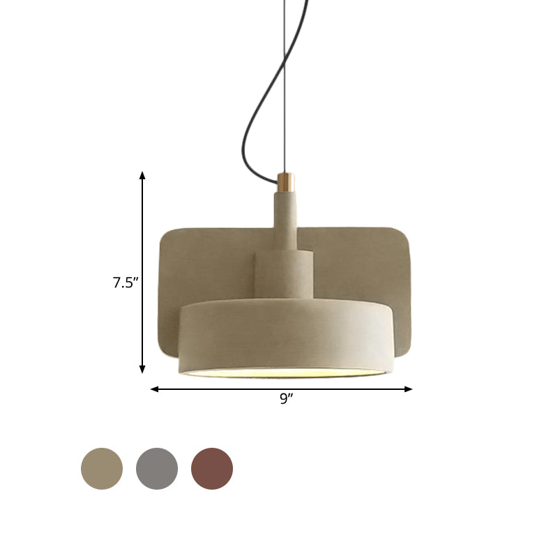 Suspension minimaliste : luminaire à bol peu profond en ciment pour 1 ampoule, parfait pour la table à manger en rouge/gris/jaune