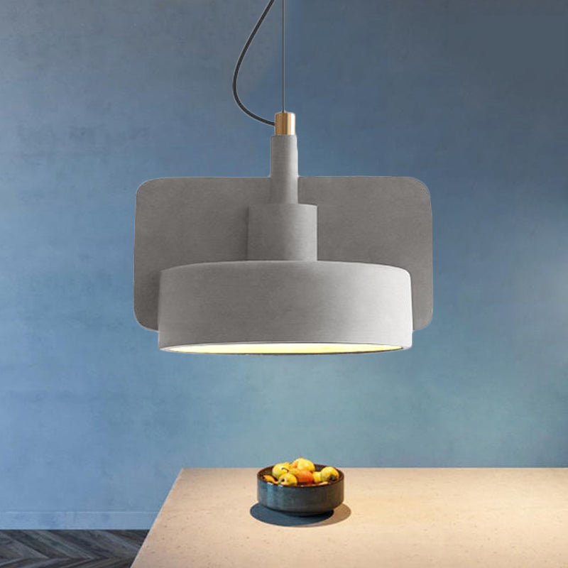 Suspension minimaliste : luminaire à bol peu profond en ciment pour 1 ampoule, parfait pour la table à manger en rouge/gris/jaune