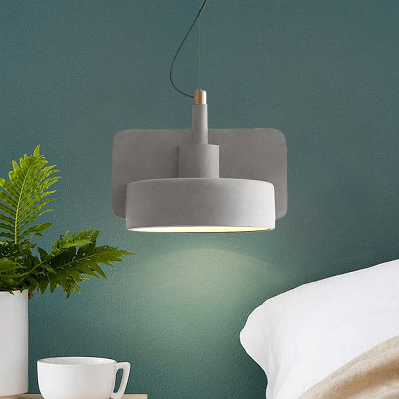 Suspension minimaliste : luminaire à bol peu profond en ciment pour 1 ampoule, parfait pour la table à manger en rouge/gris/jaune