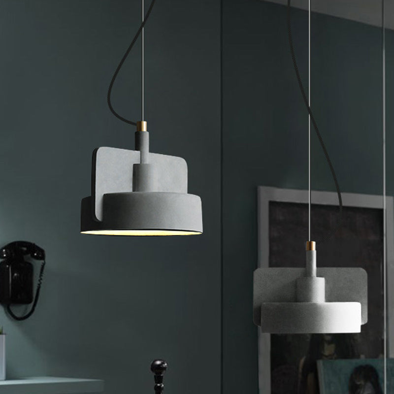 Suspension minimaliste : luminaire à bol peu profond en ciment pour 1 ampoule, parfait pour la table à manger en rouge/gris/jaune
