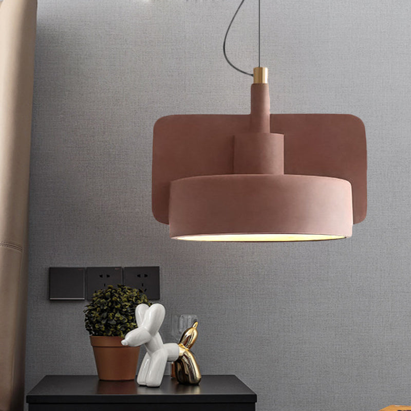 Suspension minimaliste : luminaire à bol peu profond en ciment pour 1 ampoule, parfait pour la table à manger en rouge/gris/jaune