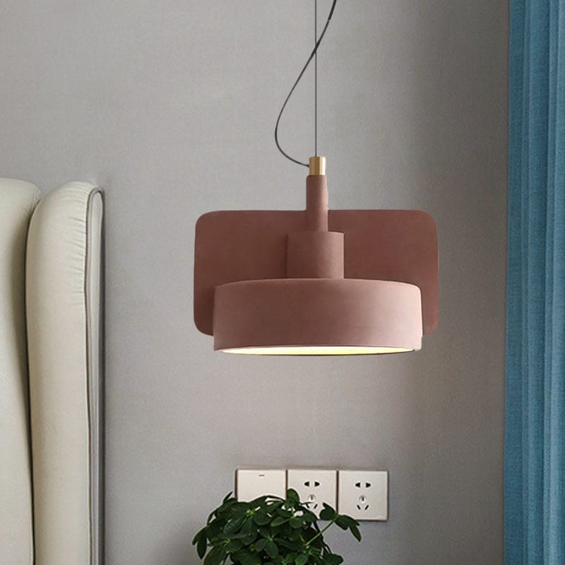 Suspension minimaliste : luminaire à bol peu profond en ciment pour 1 ampoule, parfait pour la table à manger en rouge/gris/jaune