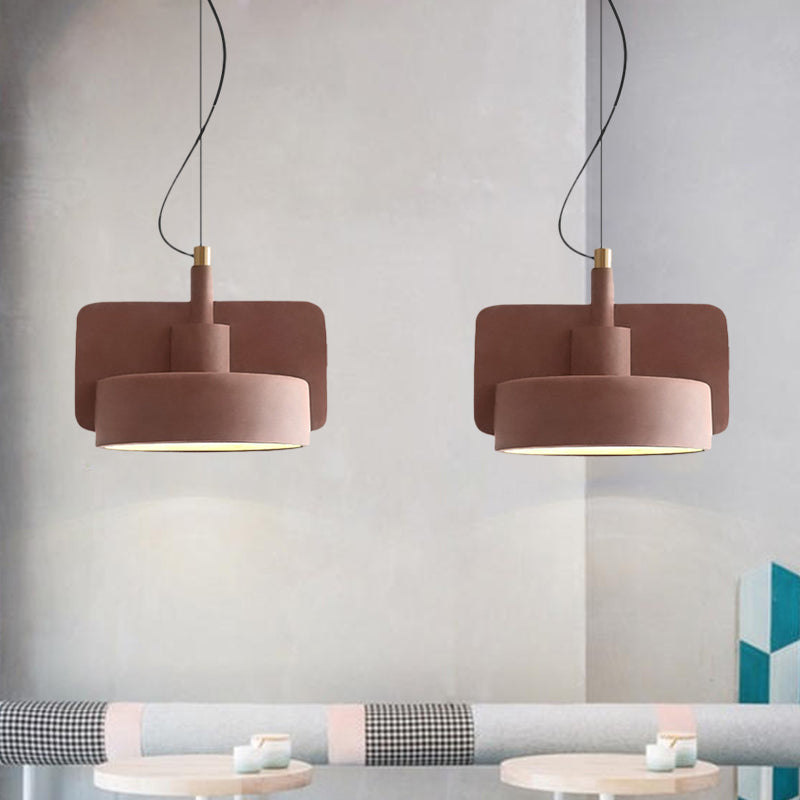 Suspension minimaliste : luminaire à bol peu profond en ciment pour 1 ampoule, parfait pour la table à manger en rouge/gris/jaune