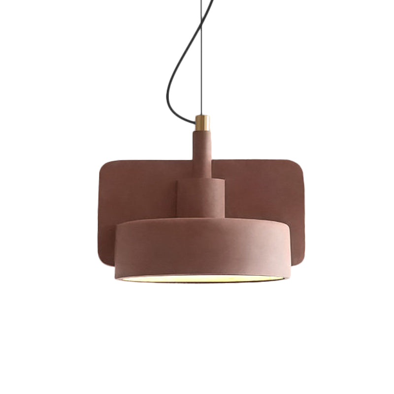 Suspension minimaliste : luminaire à bol peu profond en ciment pour 1 ampoule, parfait pour la table à manger en rouge/gris/jaune