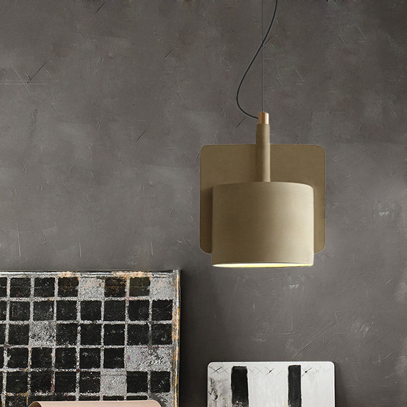 Nordic Single-Bulb Half Shade Pendant Light - Red/Grey/Yellow - Bedside
