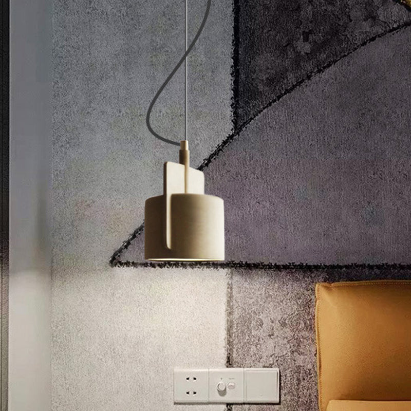 Nordic Single-Bulb Half Shade Pendant Light - Red/Grey/Yellow - Bedside