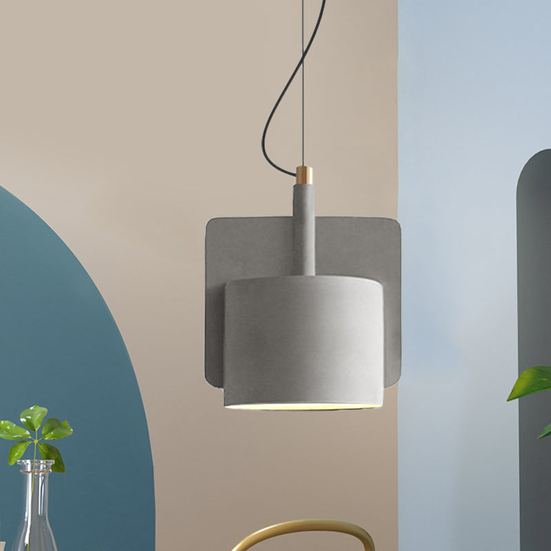 Nordic Single-Bulb Half Shade Pendant Light - Red/Grey/Yellow - Bedside