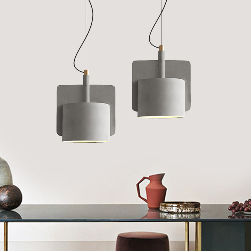 Nordic Single-Bulb Half Shade Pendant Light - Red/Grey/Yellow - Bedside