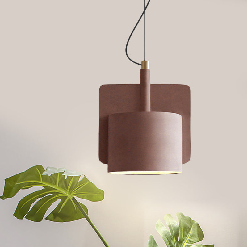 Nordic Single-Bulb Half Shade Pendant Light - Red/Grey/Yellow - Bedside