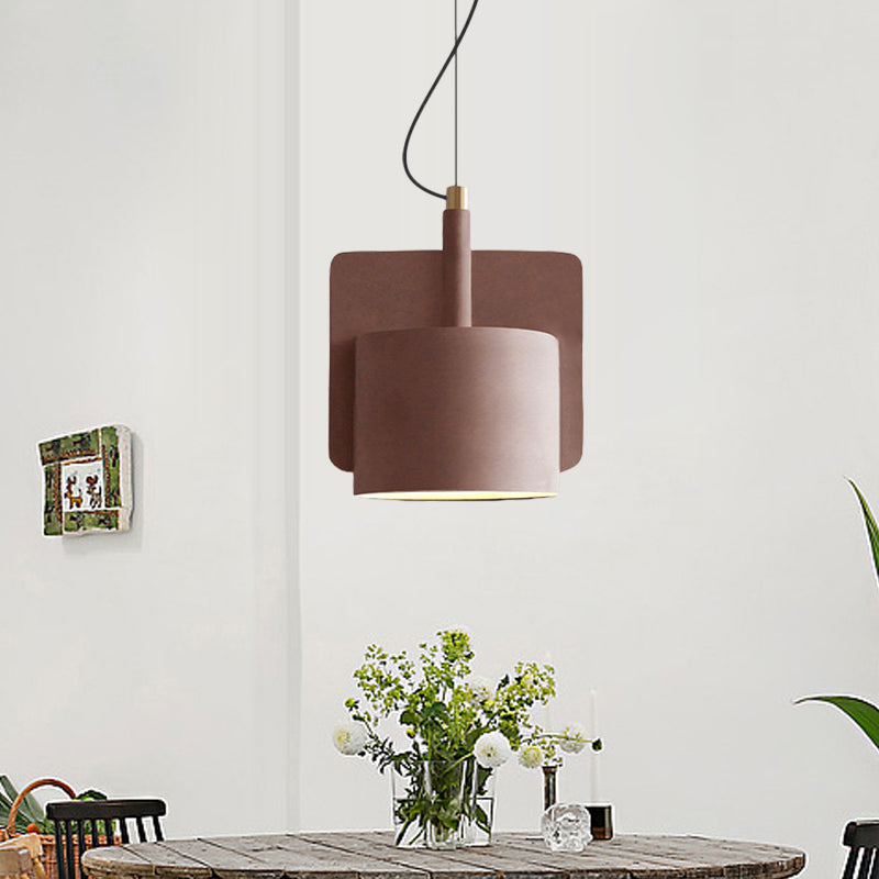 Nordic Single-Bulb Half Shade Pendant Light - Red/Grey/Yellow - Bedside