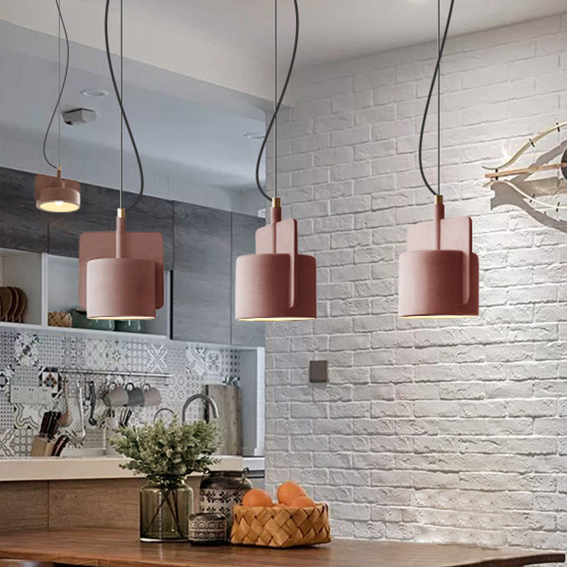 Nordic Single-Bulb Half Shade Pendant Light - Red/Grey/Yellow - Bedside