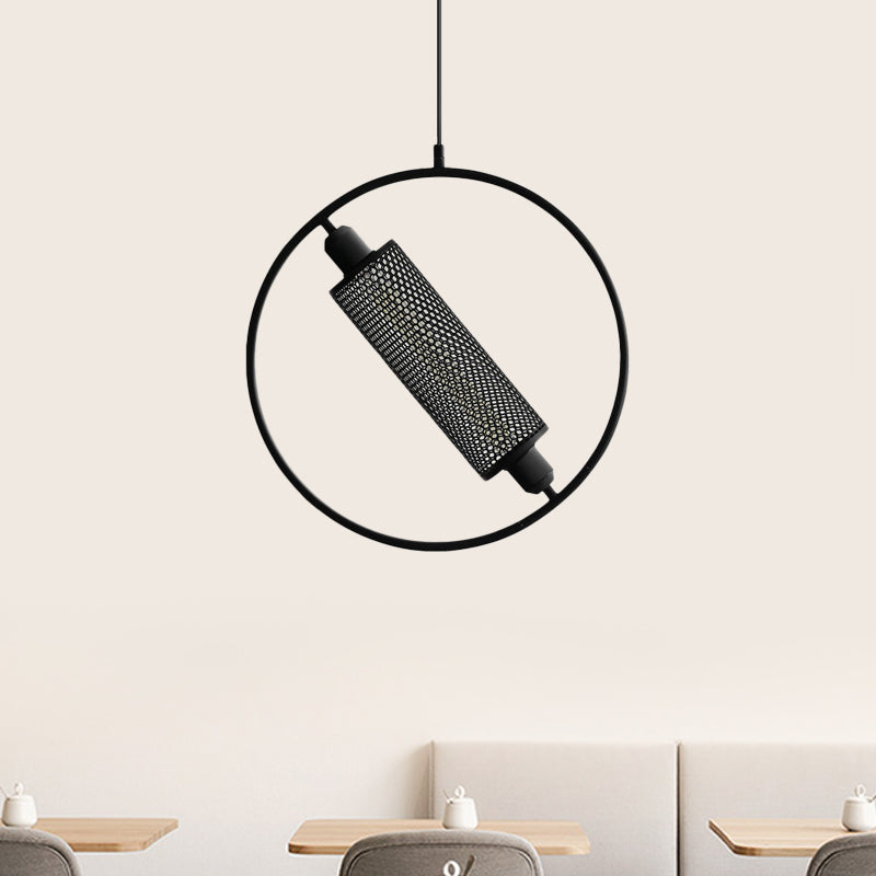 Colonial Cylinder Metal Mesh Pendant Lamp - 1 Bulb Hanging Ceiling Light (14/18) Black/Gold With
