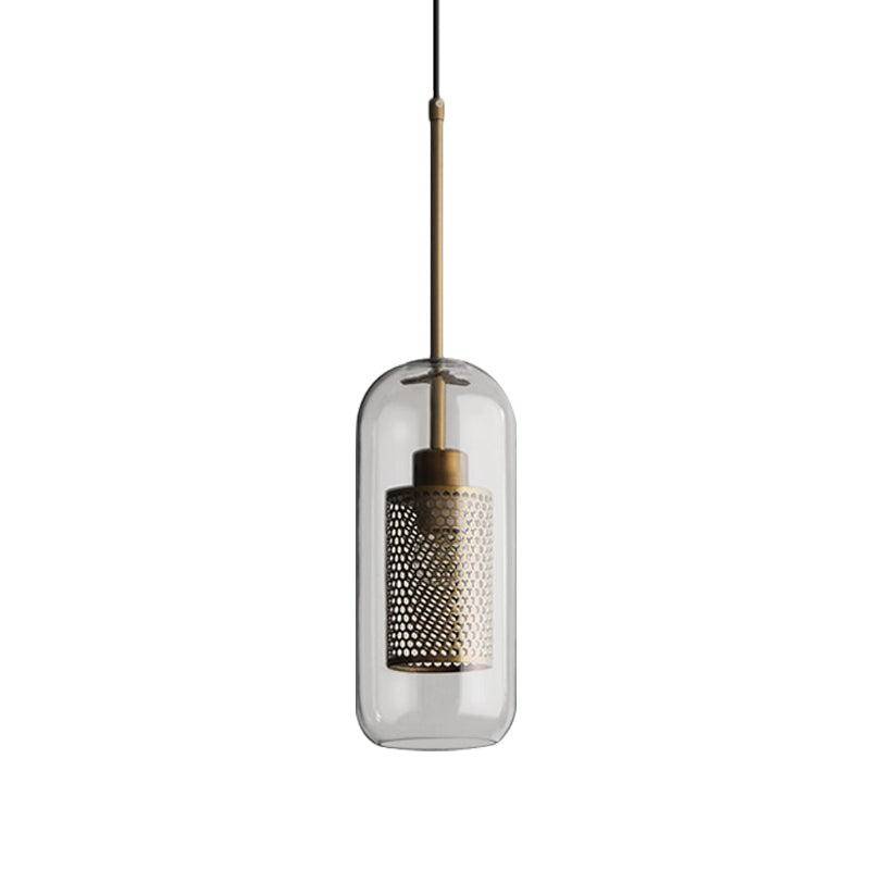 Bronze Colonial Metal Mesh Pendant Lamp With Clear Glass Shade 20.5/24.5 Tall