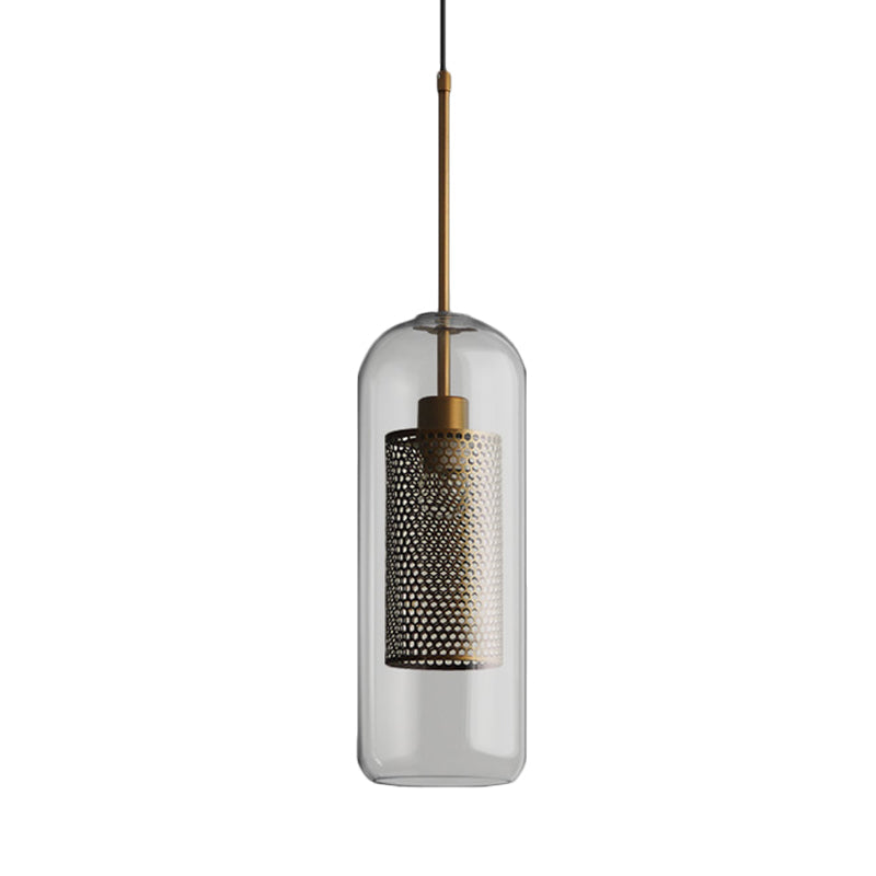 Bronze Colonial Metal Mesh Pendant Lamp With Clear Glass Shade 20.5/24.5 Tall