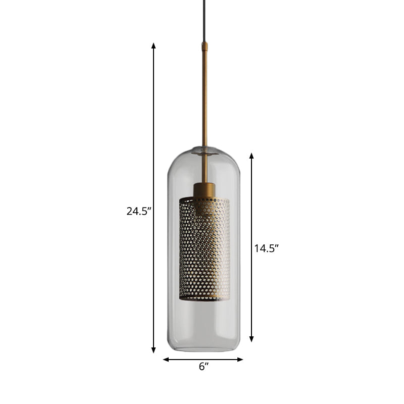 Bronze Colonial Metal Mesh Pendant Lamp With Clear Glass Shade 20.5/24.5 Tall