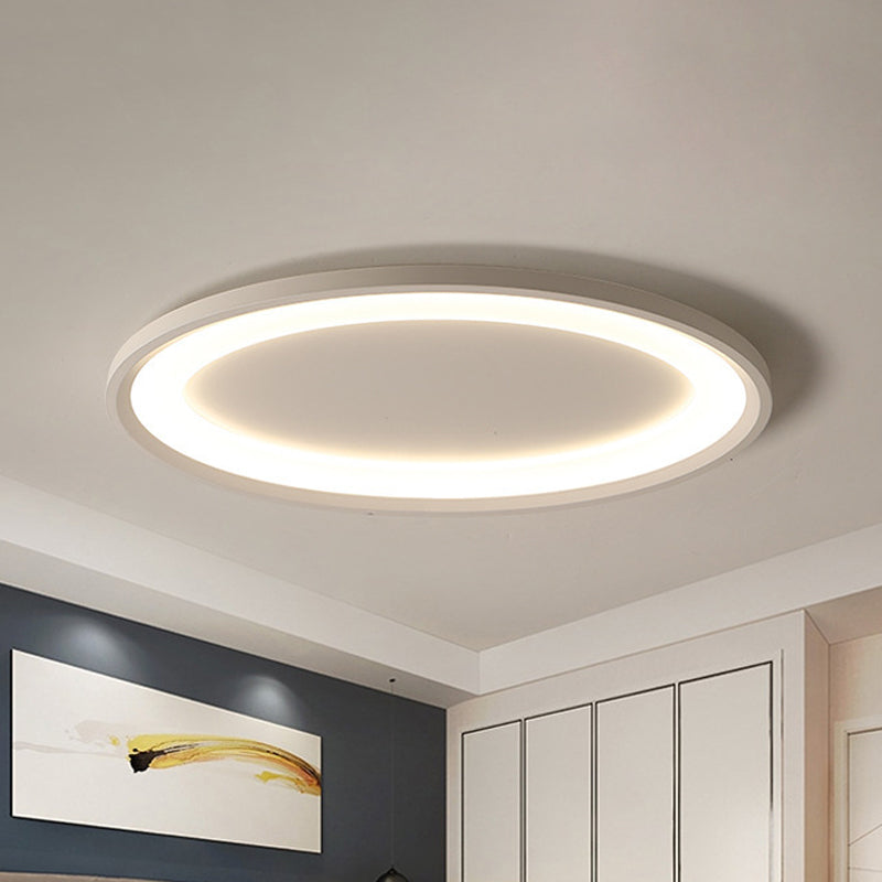 Minimalist Iron Flush Mount Ceiling Light Fixture - Elliptical Thin Bedroom LED Flushmount, Warm/White Light (22"/26" W)
