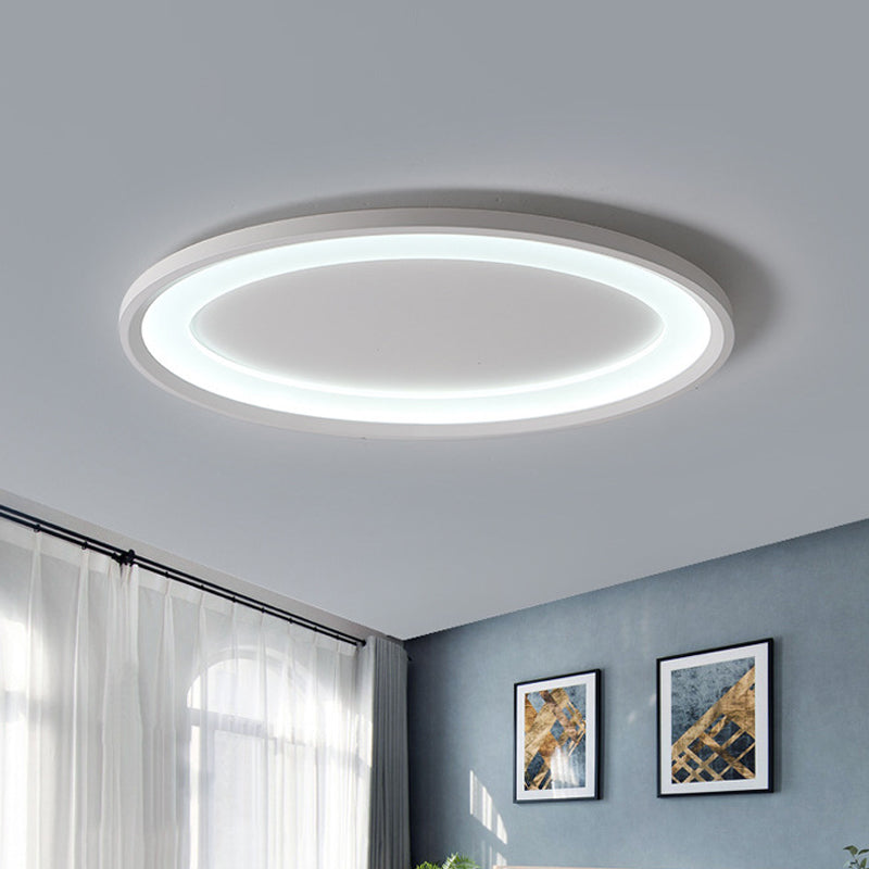 Minimalist Iron Flush Mount Ceiling Light Fixture - Elliptical Thin Bedroom LED Flushmount, Warm/White Light (22"/26" W)
