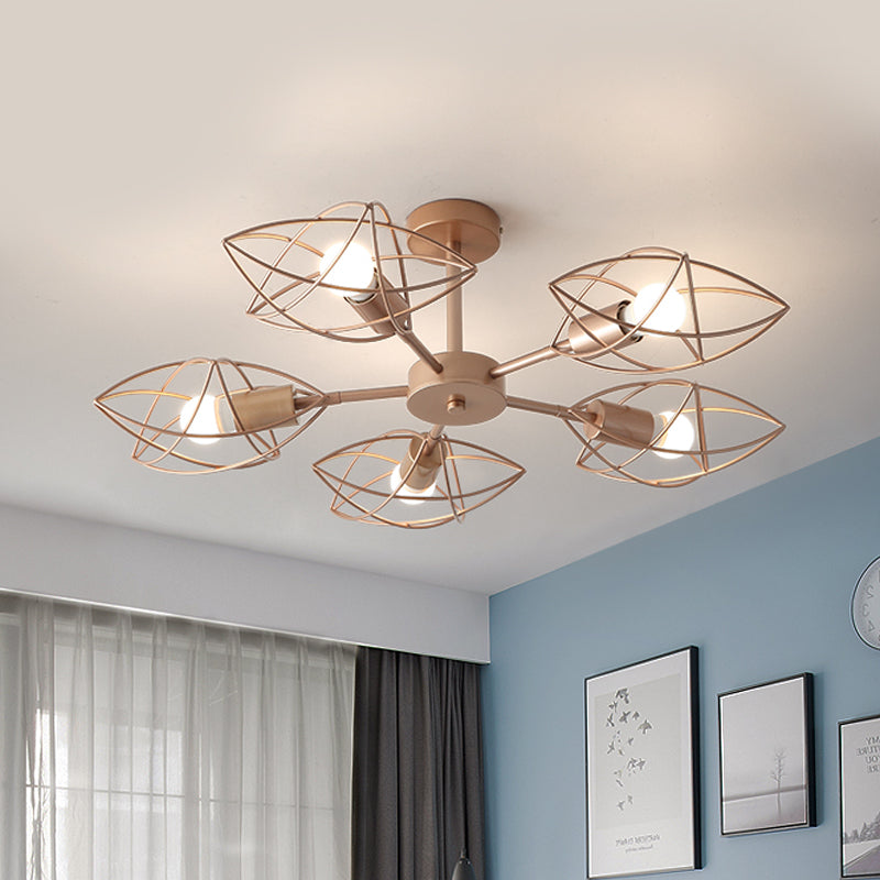 Colonial Iron Star Cage Gold Semi Flush Mount - 5-Light Close to Ceiling Lighting Fixture for Bedroom
