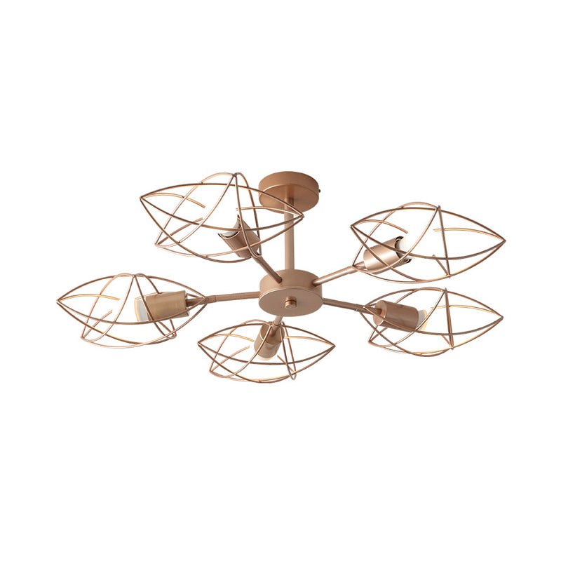 Colonial Iron Star Cage Gold Semi Flush Mount - 5-Light Close to Ceiling Lighting Fixture for Bedroom