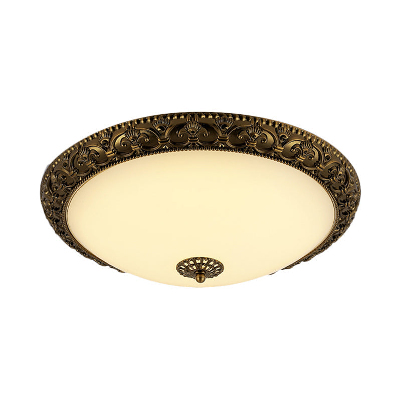 Frosted Glass Ceiling Fixture - Rustic LED Bedroom Flush Mount Lighting in Brass (Bowl Design - 12"/16"/19.5" Width)