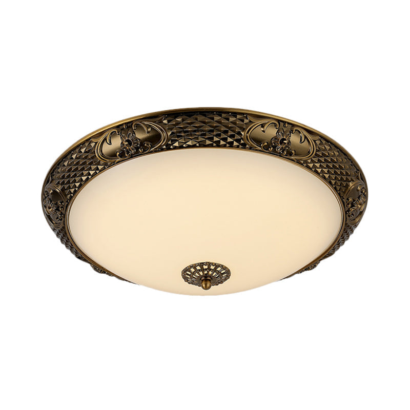 Frosted Glass Ceiling Fixture - Rustic LED Bedroom Flush Mount Lighting in Brass (Bowl Design - 12"/16"/19.5" Width)