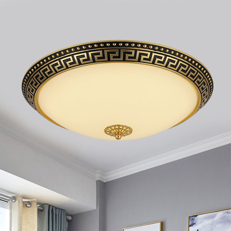 Frosted Glass Ceiling Fixture - Rustic LED Bedroom Flush Mount Lighting in Brass (Bowl Design - 12"/16"/19.5" Width)
