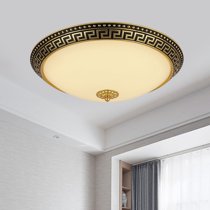 Frosted Glass Ceiling Fixture - Rustic LED Bedroom Flush Mount Lighting in Brass (Bowl Design - 12"/16"/19.5" Width)