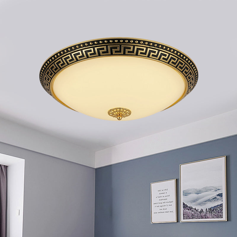 Frosted Glass Ceiling Fixture - Rustic LED Bedroom Flush Mount Lighting in Brass (Bowl Design - 12"/16"/19.5" Width)