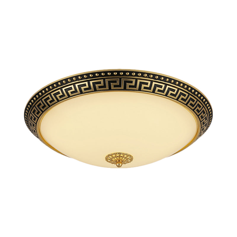 Frosted Glass Ceiling Fixture - Rustic LED Bedroom Flush Mount Lighting in Brass (Bowl Design - 12"/16"/19.5" Width)